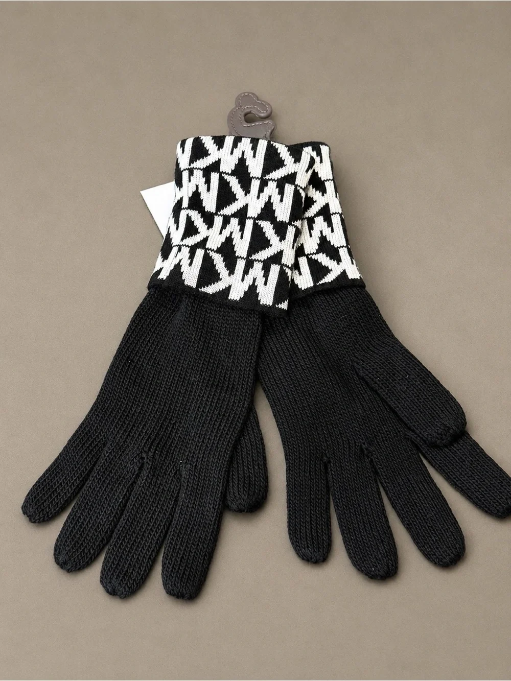 Michael Kors Black Knit Gloves with White Logo Cuff